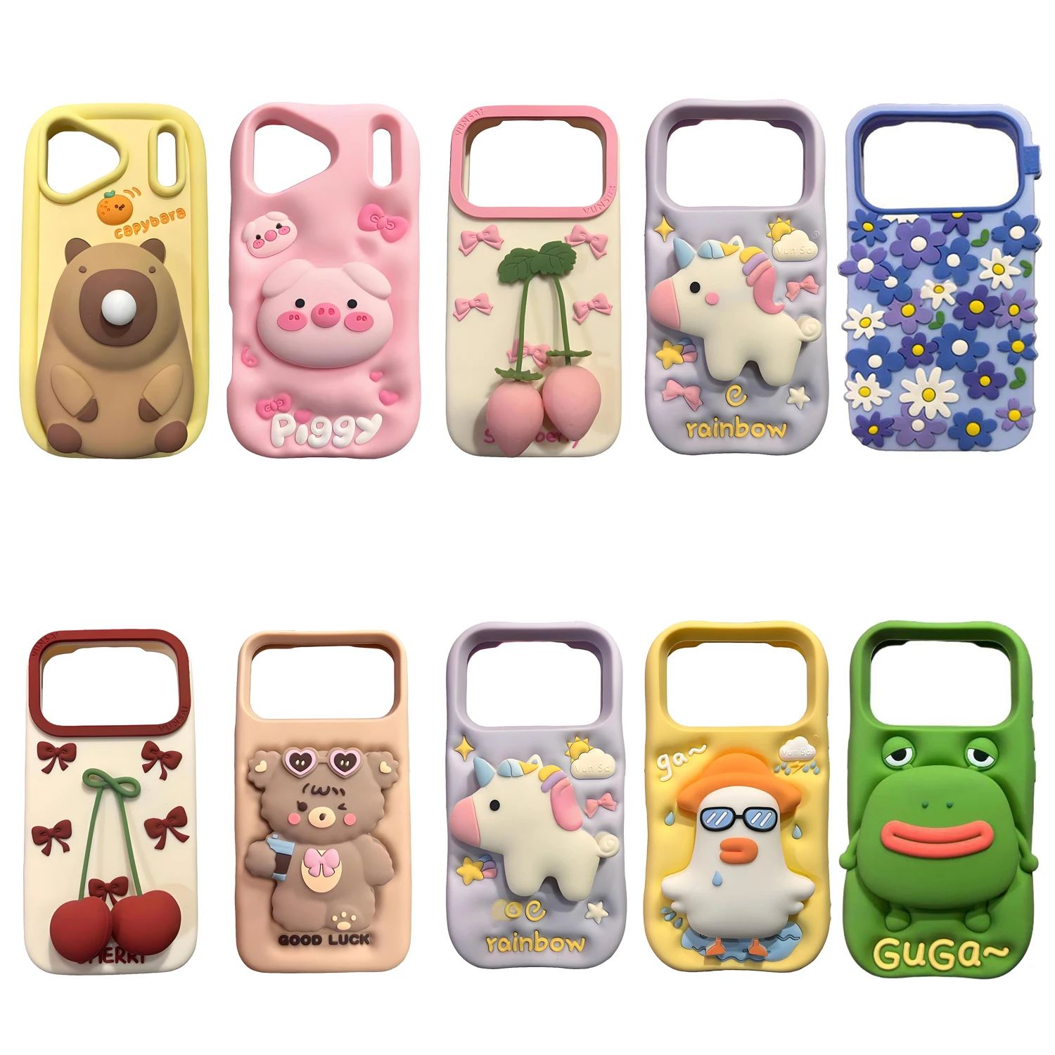 

New For iPhone 17, 17 Pro, 17 Promax Phone Cases, Sweet Flower Animal Cherry, 3D Soft Silicone Case Phone Back Cover Shell SKin