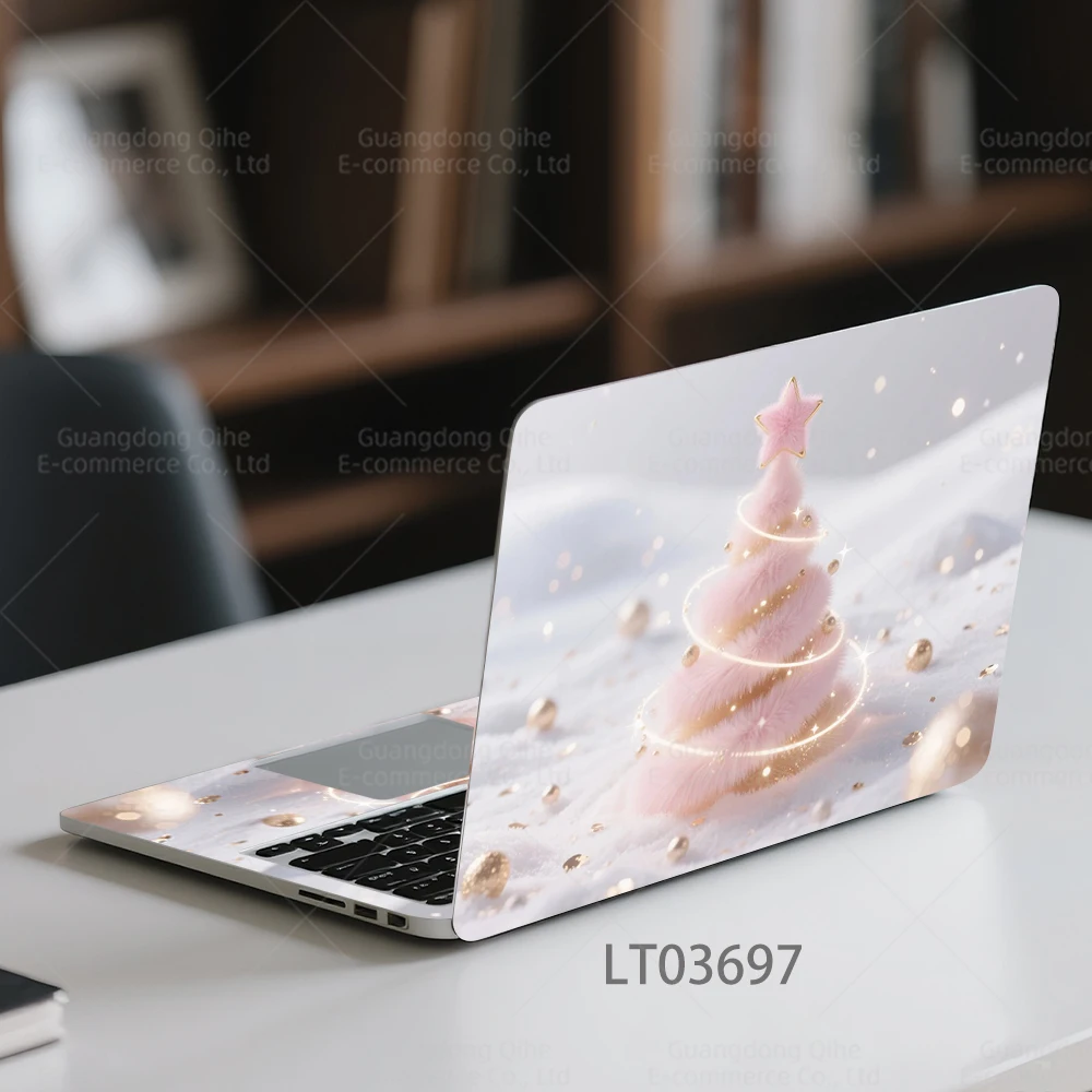 Creative Christmas Town Pink Gold Xmas Tree Butterfly Water Ripple Notebook Stickers, 2 Sheets Waterproof Wear-resistant PVC