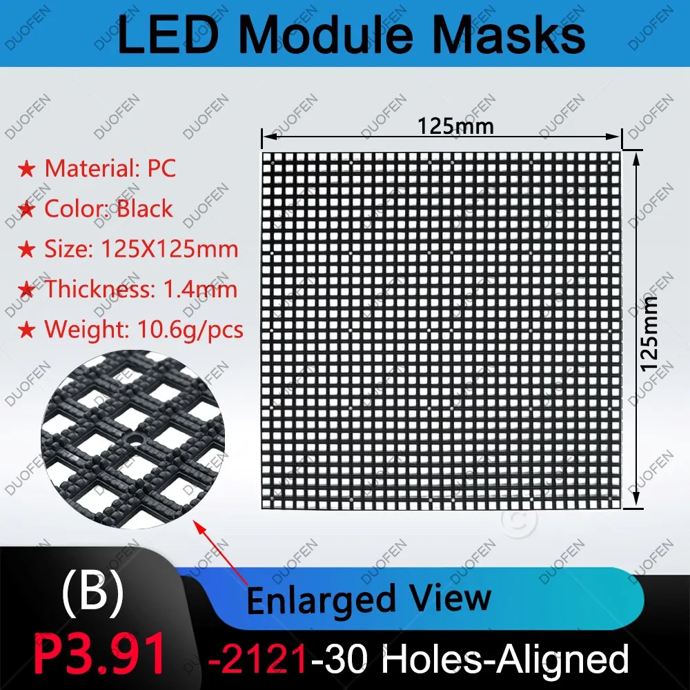 Maschere serie P3.91-1921-30Holes, modello A/B/C/D, 125X125mm, plastica nera, per riparazione display a LED