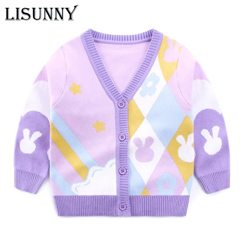 

spring Girls Sweater Cardigan New Autumn Winter Toddler Knitted Coat Floral Kids Jumper V-Neck Children Jacket Baby Clothes 1-7y