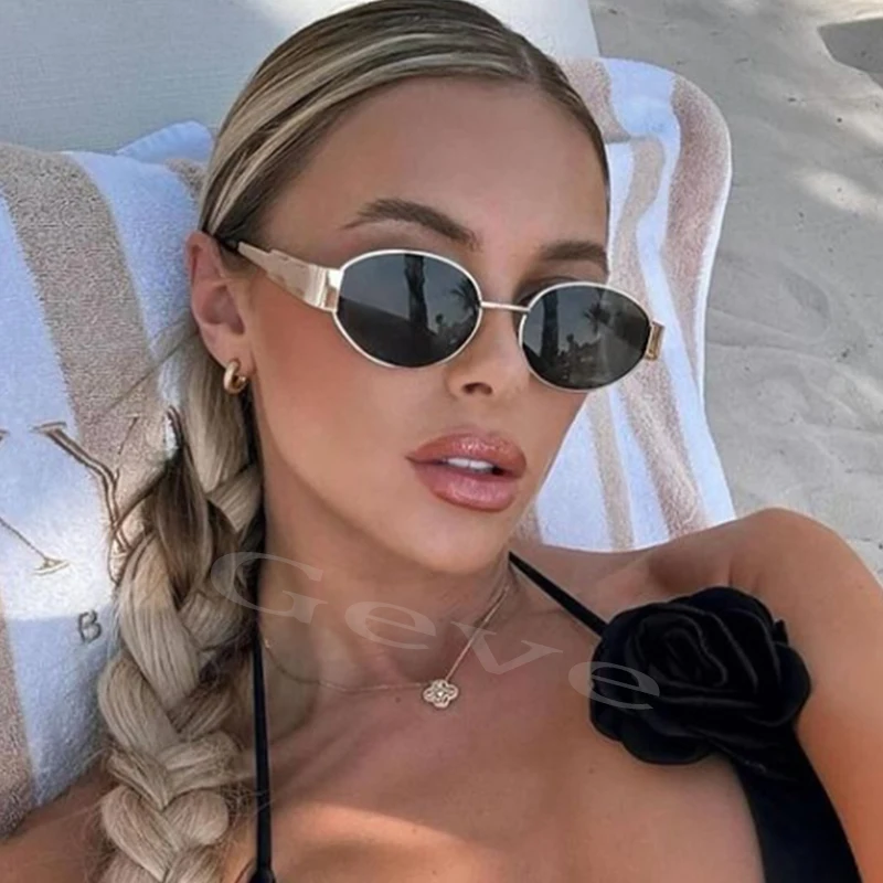 

Vintage Women's Oval Sunglasses New Fashion Steampunk Sunglasses Ladies Classic Retro Small Metal Brand Designer Eyewear UV400