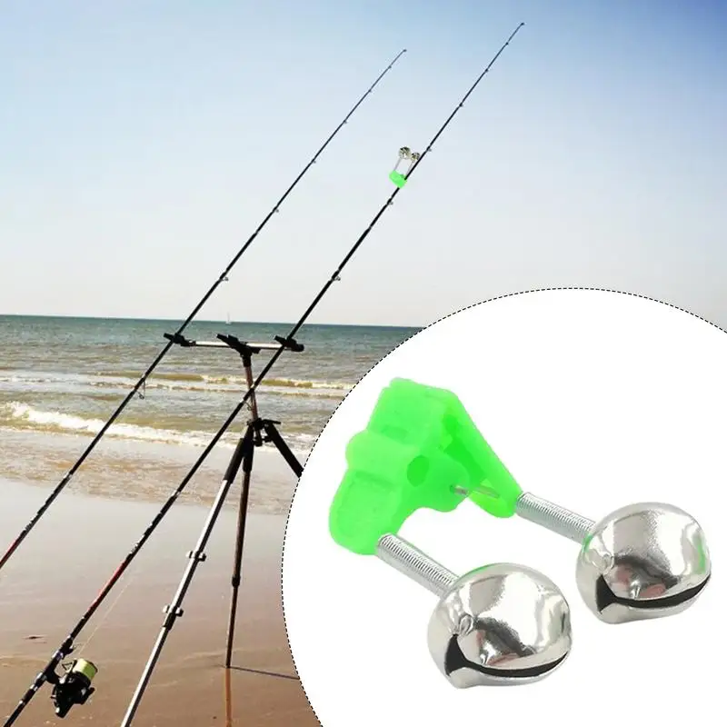 5pcs/lot Fishing Bite Alarms Fishing Rod Bell Rod Clamp Tip Clip Bells Ring Green ABS Fishing Accessory Outdoor Metal