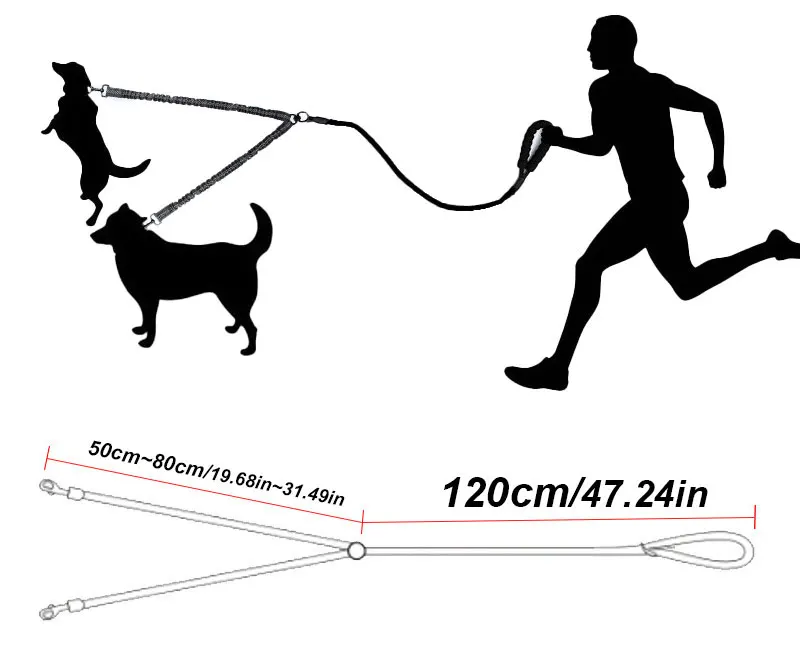 Doppelköpfige Elastische Zugleine für Haustiere, Stoßdämpfende Nylon-Leine, Reflektierend für Zwei Kleine oder Große Hunde – Detail 7
