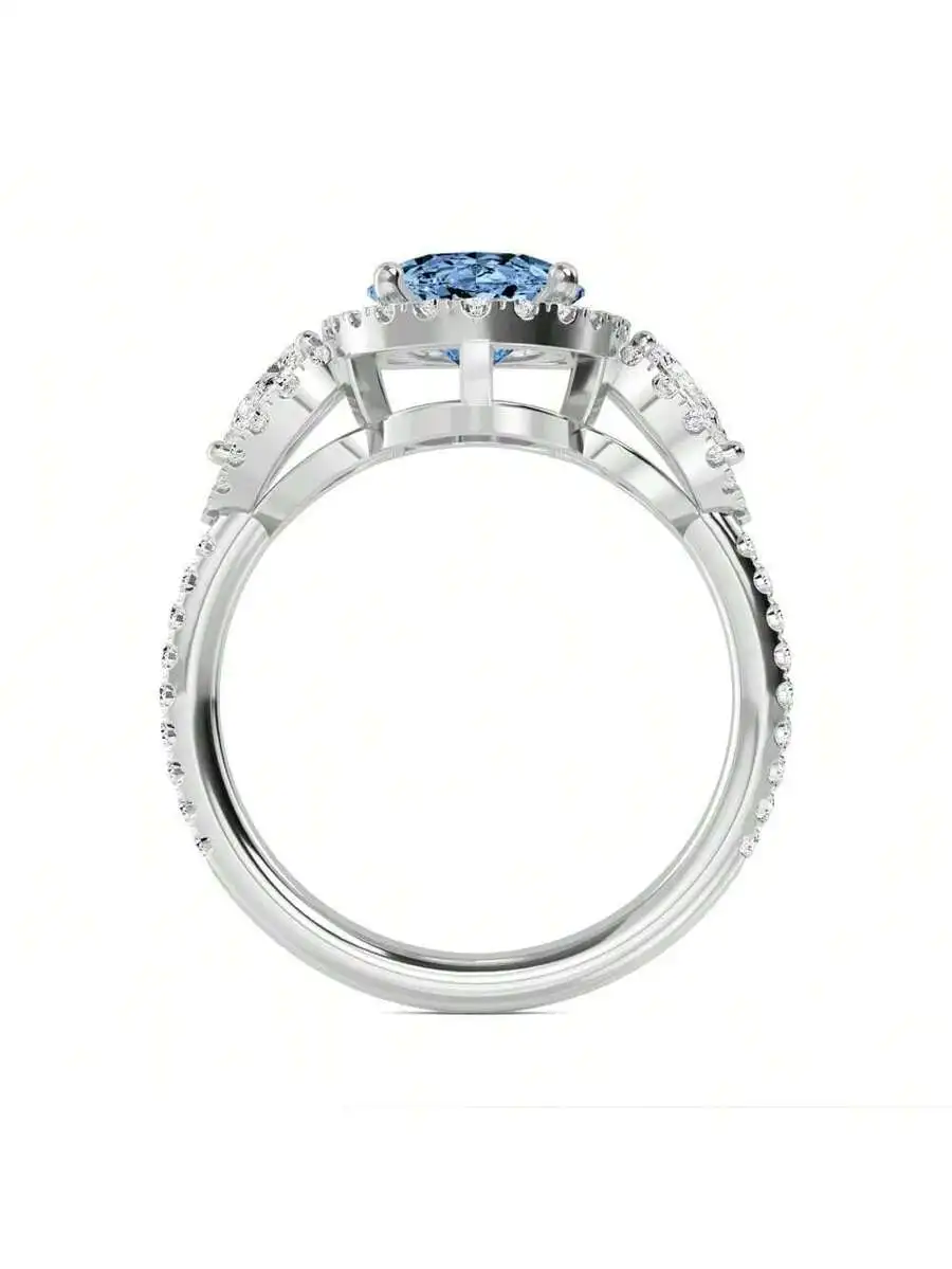 Oval Sea Blue Cubic Zirconia Ring For Women Fashion Jewelry Gift Party Birthday