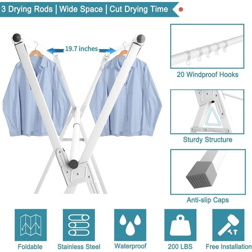 Heavy-Duty Stainless Steel Indoor/Outdoor Clothes Drying Rack, 95 Inches, Folding Laundry Drying Rack for Heavy Use