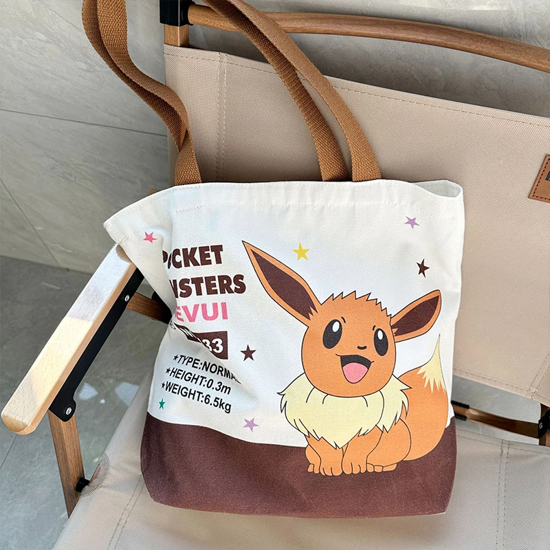 Nowa torba płócienna Kawaii Pokemon Pikachu Eevee Anime Cartoon Cute Student Outdoor Handbag Book Storage Bag Kids Toys Girls Gifts