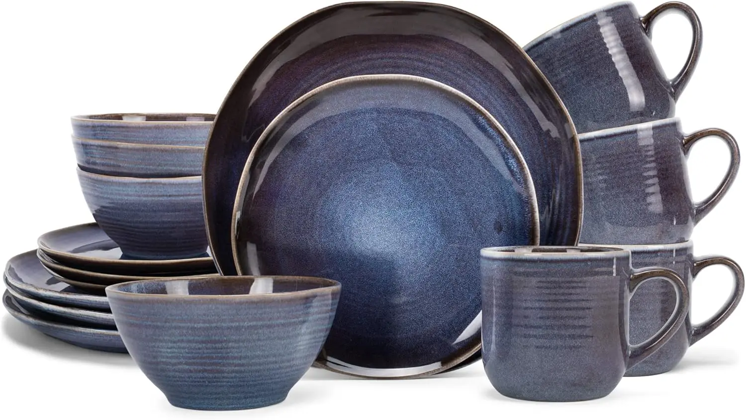

Reactive Glaze Farmhouse Rustic Boho Ceramic Stoneware Dinnerware 16 Piece Plate Bowl Mug Dish Set - Service for 4, Purple Ombre