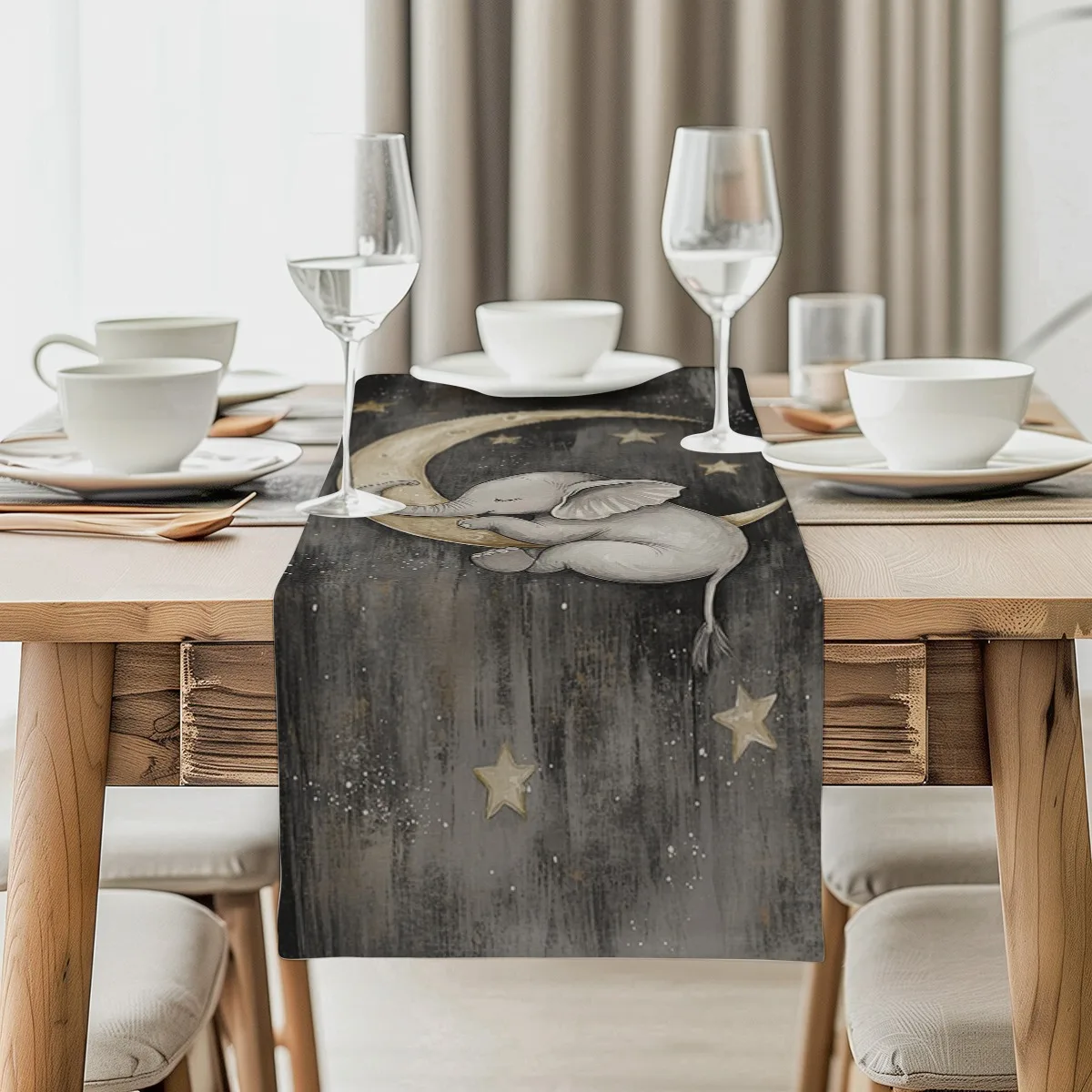 Скатерть с принтом, слон, луна и звезды, богемный стиль, длинная ткань, декор для вечеринки, защита столешницы, шарф для комода, декоративные Ru Скатерть с принтом, слон, луна и звезды, богемный стиль, длинная ткань, декор для вечеринки, защита столешницы, шарф для комода, декоративные Ru