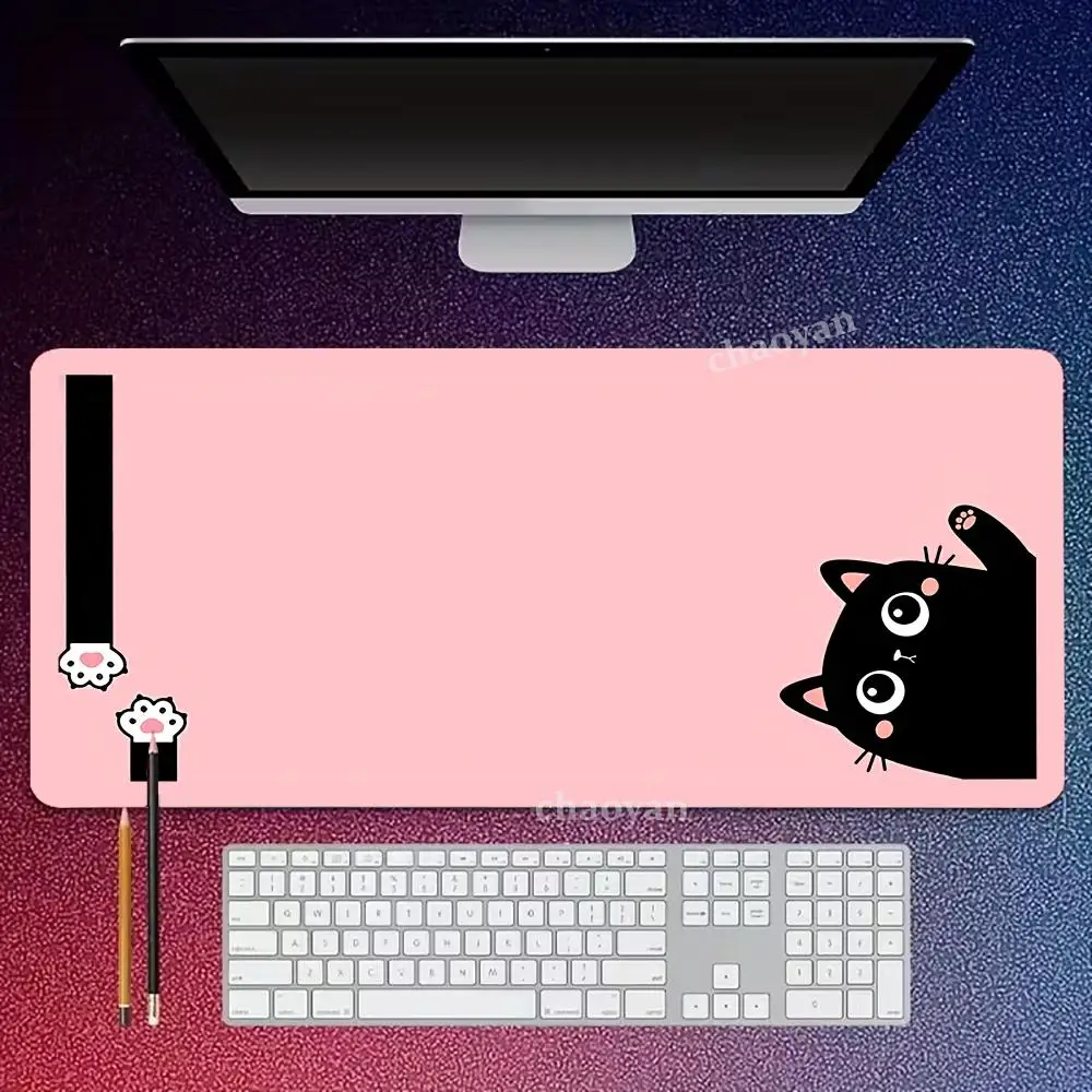 

Коврик для мыши с изображением милого черного кота, большой, для компьютера, офиса, игр, XXL, резиновый, противоскользящий, для игровой клавиатуры и мыши, длинный настольный коврик