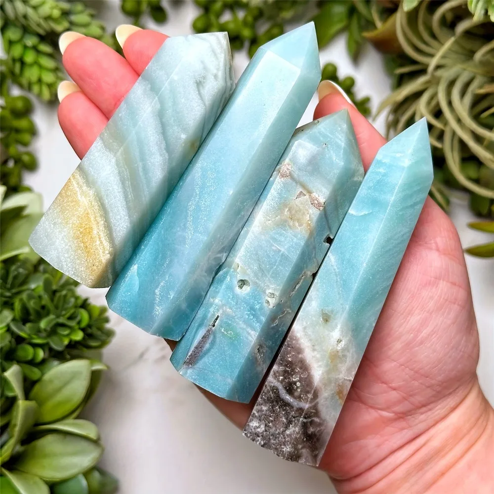 1pc Sky Blue Caribbean Calcite Obelisk Wand Natural Crystal Tower Point with Smooth Texture Unique Holiday Gift for Collectors - view 5