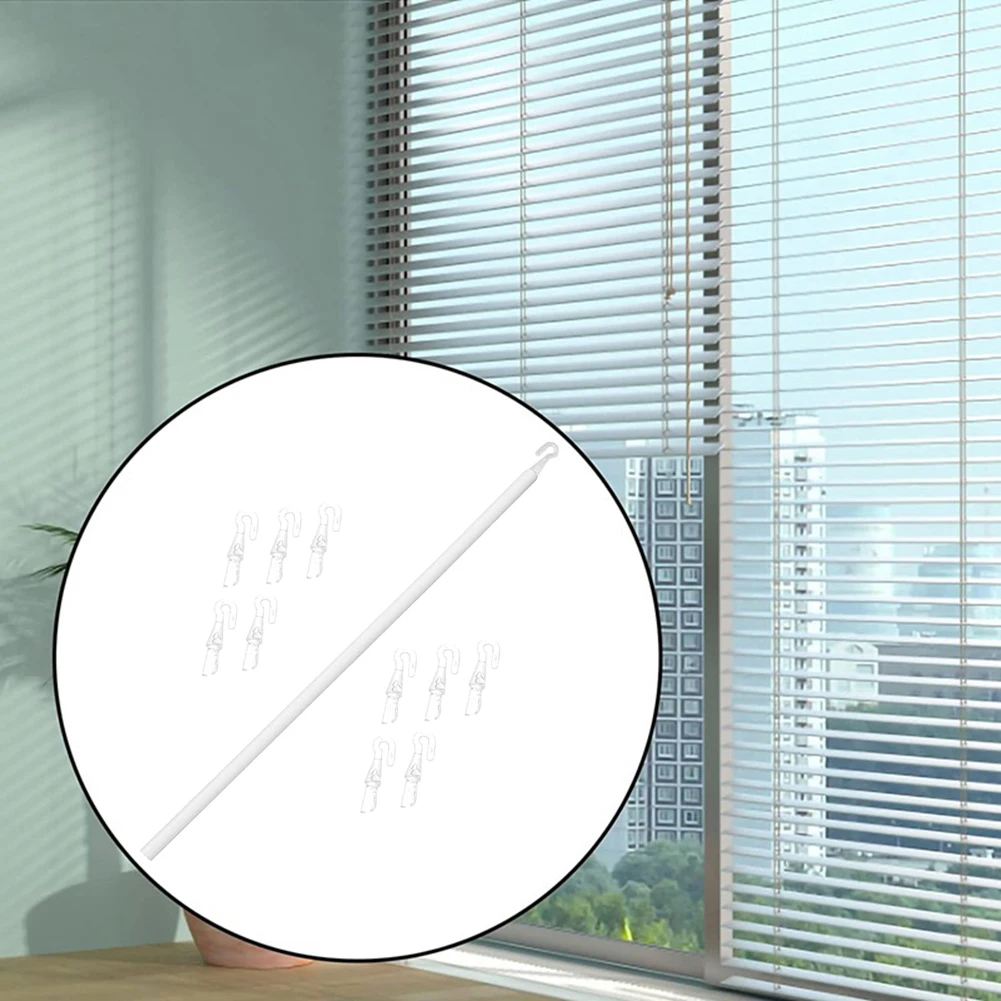 PP 베네치안 블라인드 당김봉, 최대 117CM까지 조절 가능, 회전봉 및 10개의 후크 포함, 다양한 환경에서 사용 가능