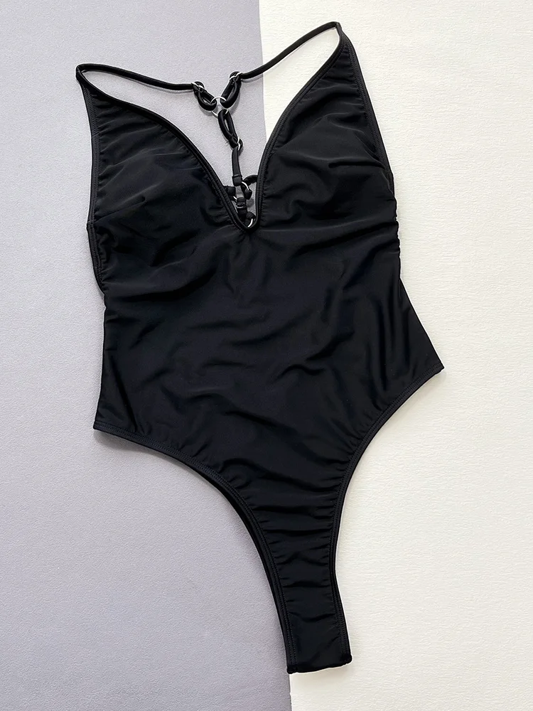 Maillot de bain une pièce, noir, sexy, bandage, pour femmes, vêtements de plage, d'été