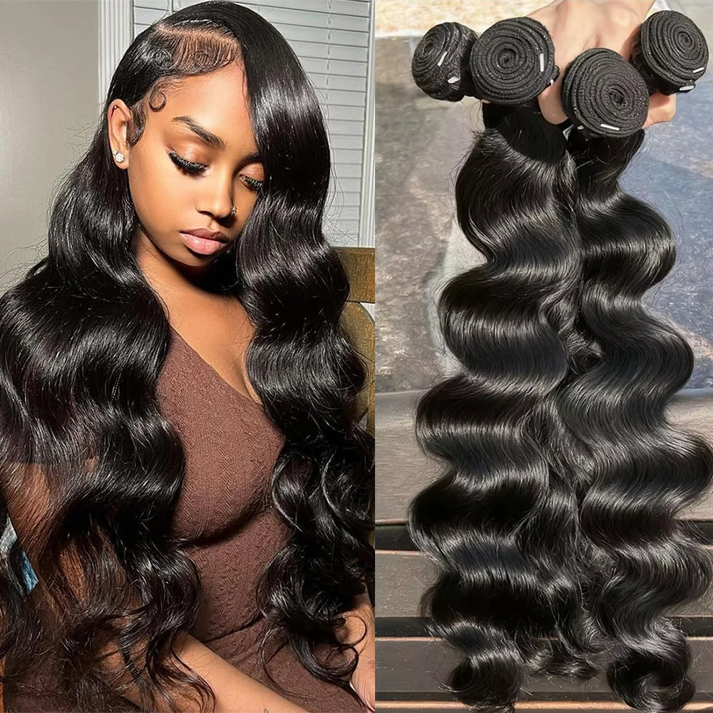

Brazilian Raw Hair Bundles 30 Inch Body Wave Bundles Human Hair Natural Color Double Weft Weaving Human Hair Bundles Extensions