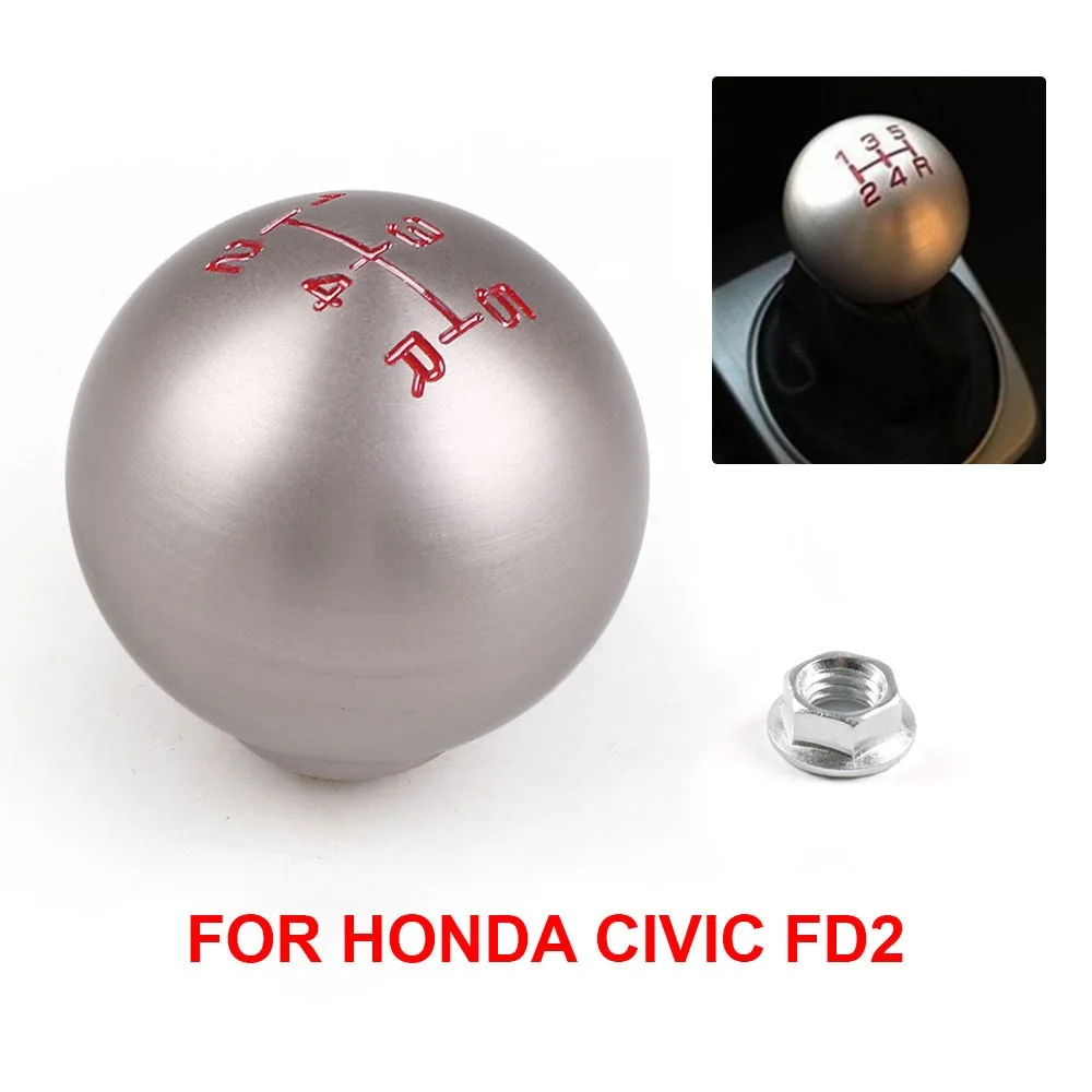 5 6 Speed Car Aluminum M10X1.5 Gear Shift Knob Manual Transmission Shifter Lever Round Ball Shape AT MT Fit For Honda Civic FD2