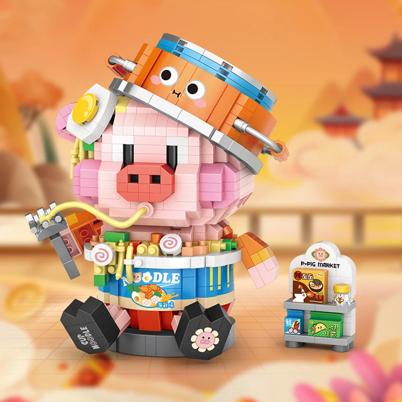 Cute Hamburg Pig Honey Pig Canned Piglet Noodles Strawberry Piglet Building Block DIY Diamond Animal Assembly Toy For Kids Gift