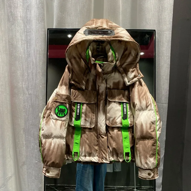 Winter New Women's Tie-dye Printed Down Jacket Thickened White Duck Down Super Good-looking Short Trendy Jacket Women's Clothing