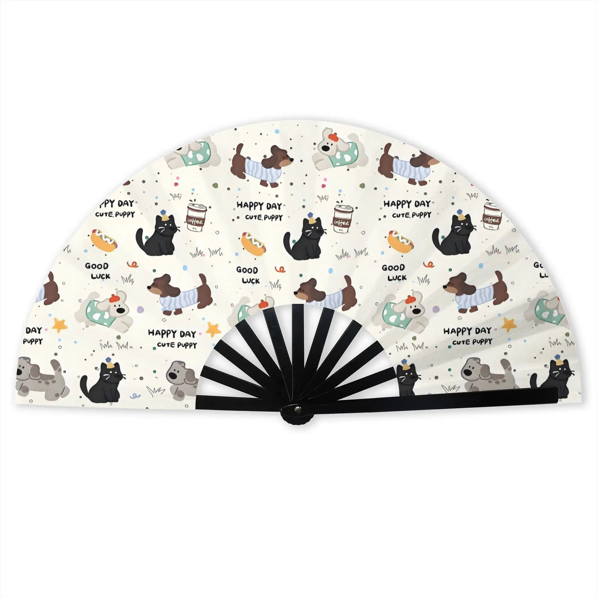 Animation Dachshund  Stylish Hand Fan Unisex Anime Printed Polyester Fan Vintage For Dancing Gift