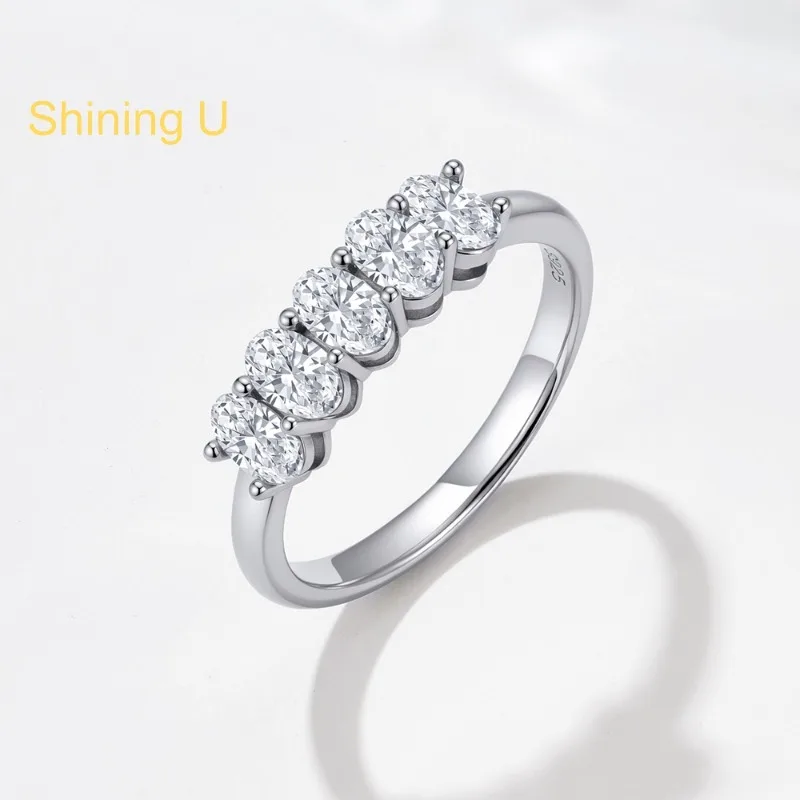Shining U 925 Sterling Silver D Color VVS1 Oval Moissanite Ring for Women Fine Jewelry Summer