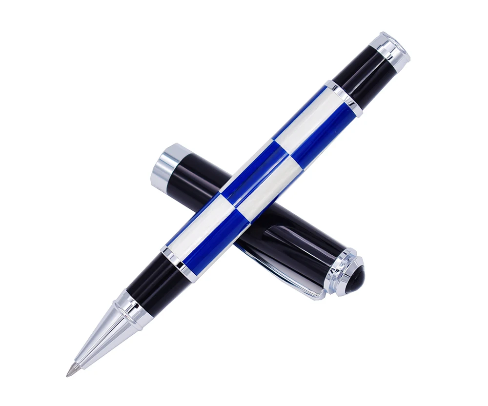 

Fuliwen Celluloid Rollerball Pen with Smooth Refill, Blue & White Squares Pattern Writing Pen for Office , School