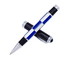 Fuliwen Celluloid Rollerball Pen with Smooth Refill, Blue & White Squares Pattern Writing Pen for Office , School