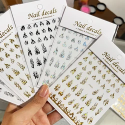 1pc Holographic Fire Flame Nail Stickers Laser Silver/Gold Adhesive Slider Manicure Decals DIY Nail Art Decoration Accessories