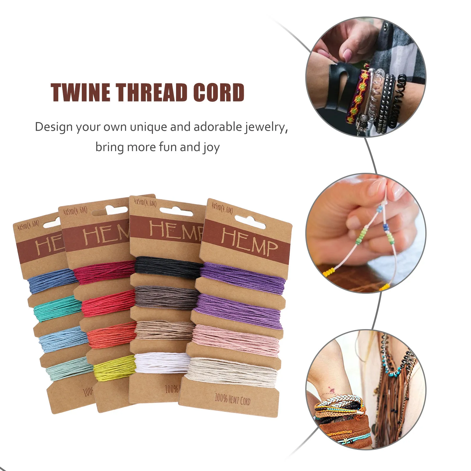 16 Colors Multi-Color Hemp Twine Thread Cord Natural Twine Rope for DIY Handmade Jewelry Craft Scrapbooking Keychain String