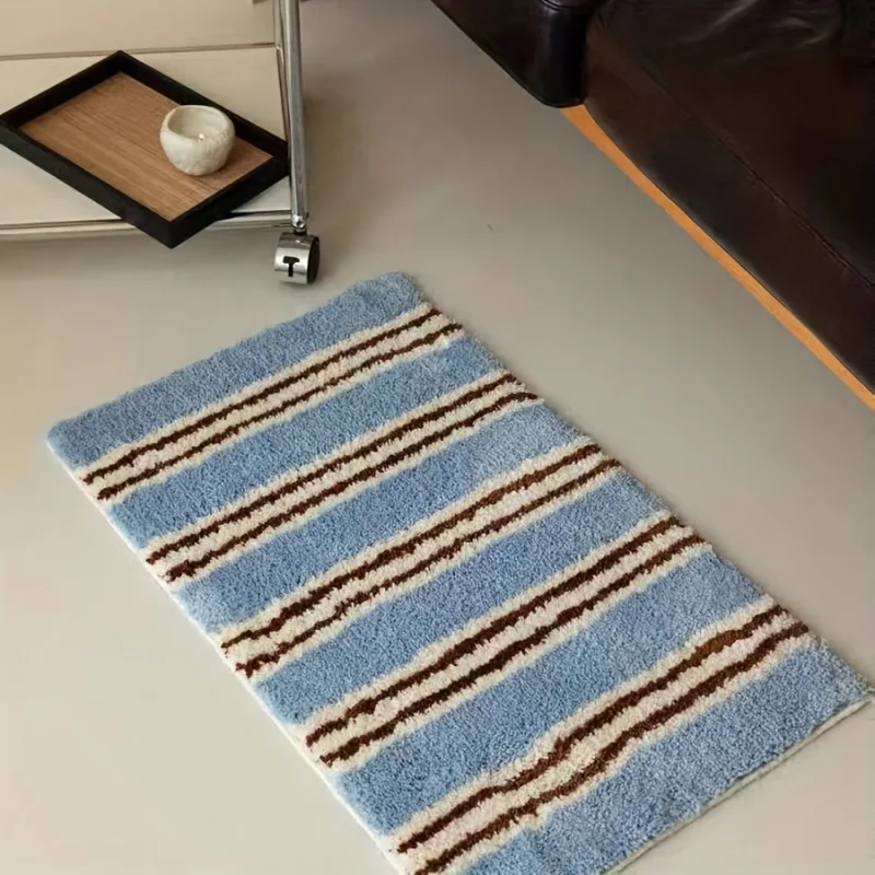 VIKAMA Black White Brown Striped Soft Floor Mat Neutral Style Non Slip Absorbent Bedroom Bathroom Decor Rug