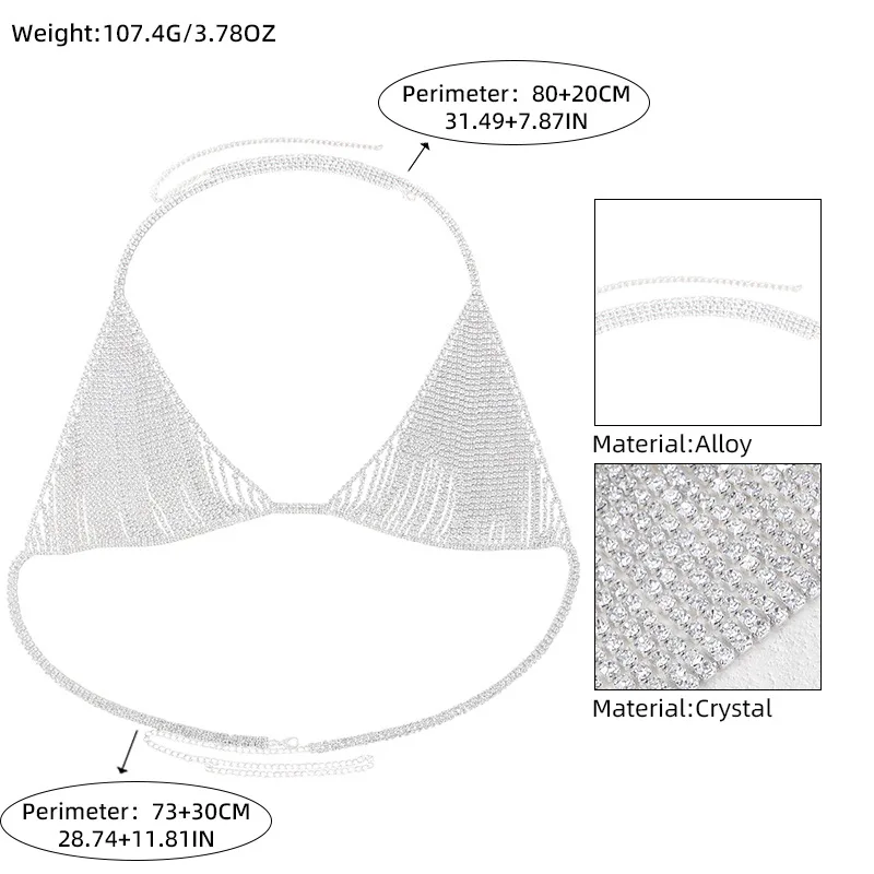 Modische ausgehöhlte Streifen, minimalistischer Stil, Strass-Brustkette, Nachtclub-Damenkörperkette