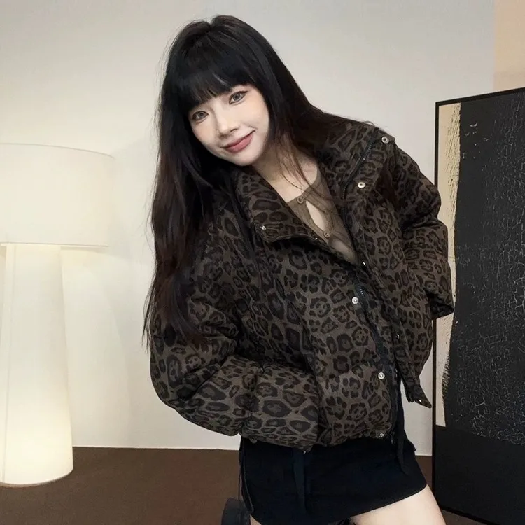 Outono inverno parka feminino plus size roupas femininas moda leopardo estofamento feminino jaqueta reversível casacos acolchoados
