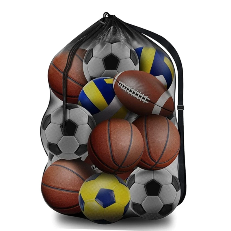 Football Bag with Nonslip Shoulder Strap Mesh Soccer Carry Bag Portable Basketball Storage Net Bag for Outdoor Exercise