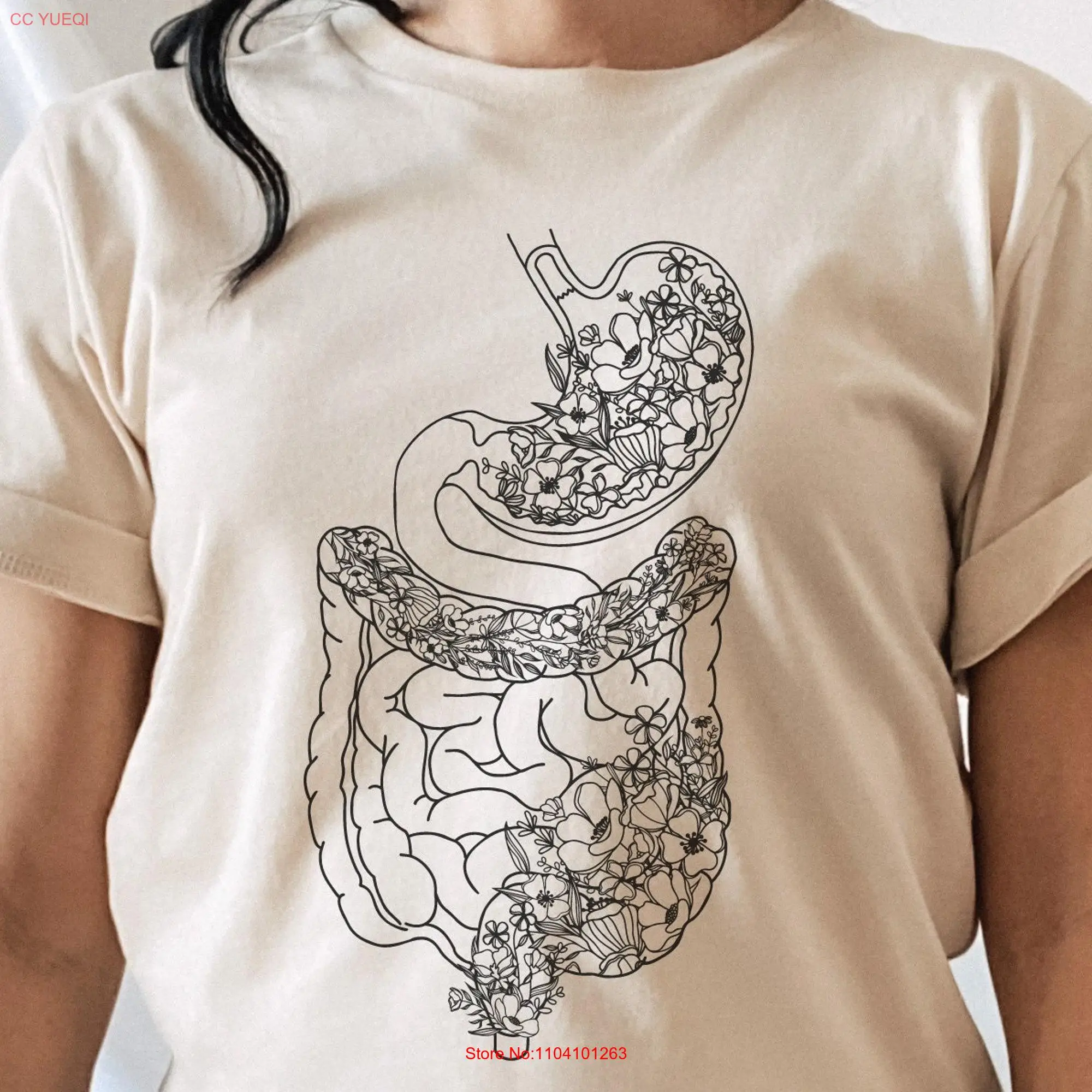 Floral GI TracT T Shirt Digestive Gastroenterology Gastrointestinal Crohn's Disease Gastroparesis Stomach Nurse