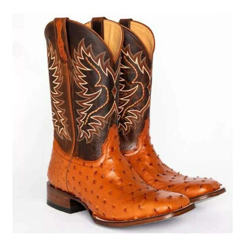 Men Women Unisex 2022 Mid Calf Western Cowboy Embroidery Boots Male Autumn Outdoor Leather Totem Med Heel Fashion Designed Boots