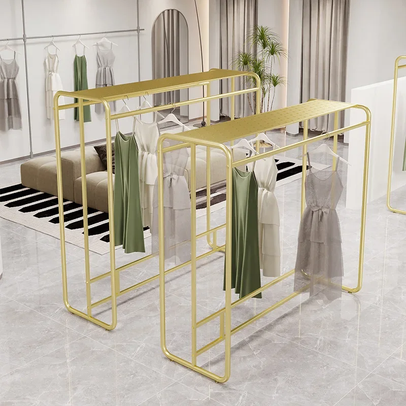 Floor-to-ceiling women's clothing shelf Wrought iron middle island rack Children's clothing side hanger
