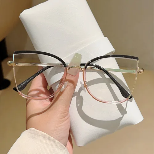 Imagen 1 del producto Nuevas gafas de protección contra luz azul con montura grande a la moda para mujer, lentes planos de metal ultraligeros, gafas simples