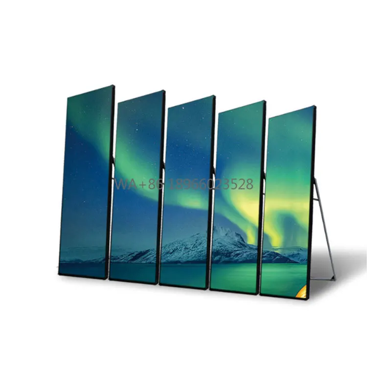Layar LED Digital Iklan Lipat Ultra Tipis untuk Dalam Ruangan, Layar LED Poster Berdiri di Lantai