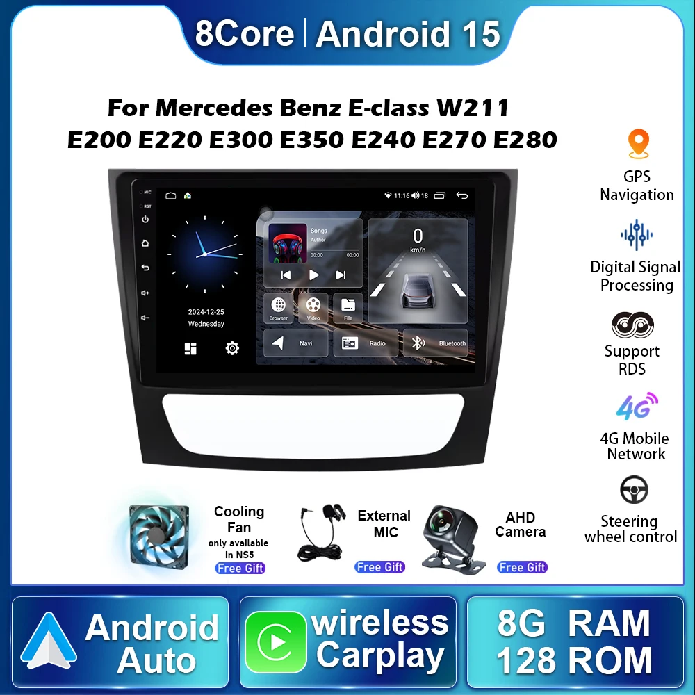 Car Radio For Mercedes Benz E Class W211 E200 E220 E300 E350 E240 E270 E280 Autoradio Stereo Carplay Navigation MultimediaPlayer
