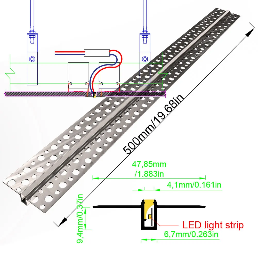 48x13mm 1 szt. 0,5m aluminiowa taśma LED profil światła do sufitu i ściany stwórz własny styl za pomocą wbudowanej instalacji