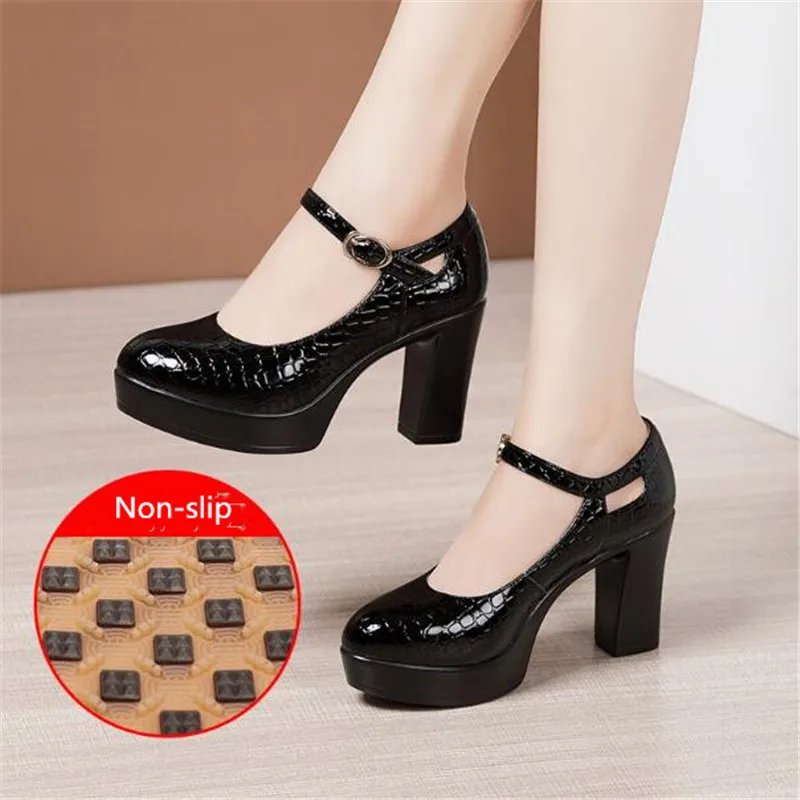 9/12cm Small Size 32-43 Shallow Patent Leather Shoes Women Mary Janes 2024 Spring Block Heels Shoes Platform Pumps Office Women