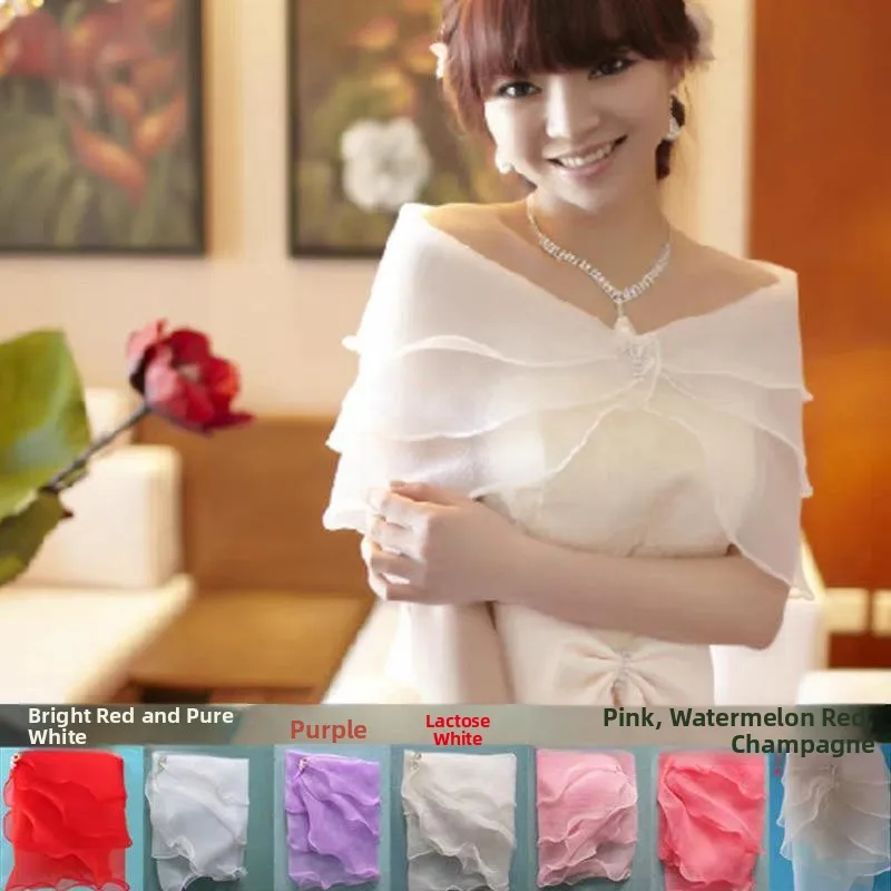 

Wedding Lace Shawl Shoulder Bridesmaid Thin One-Shoulder Gown Women's Fashion Diamond Button Decoration Spring Summer