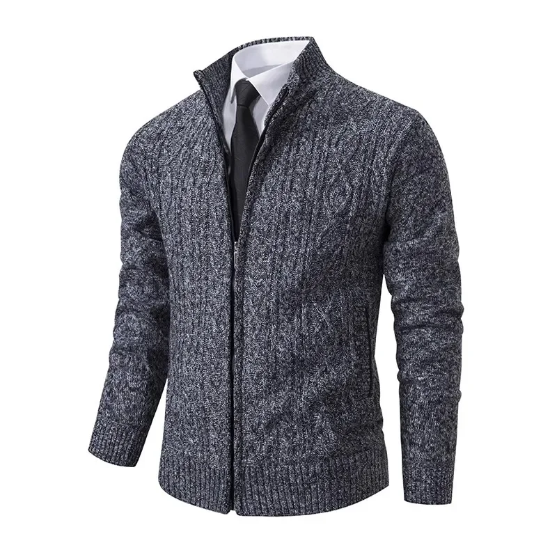 Spring Autumn Men's Cardigan High Quality Solid Standing Collar Casual Male Knitted Sweater Business Office Cardigan Jackets 3XL