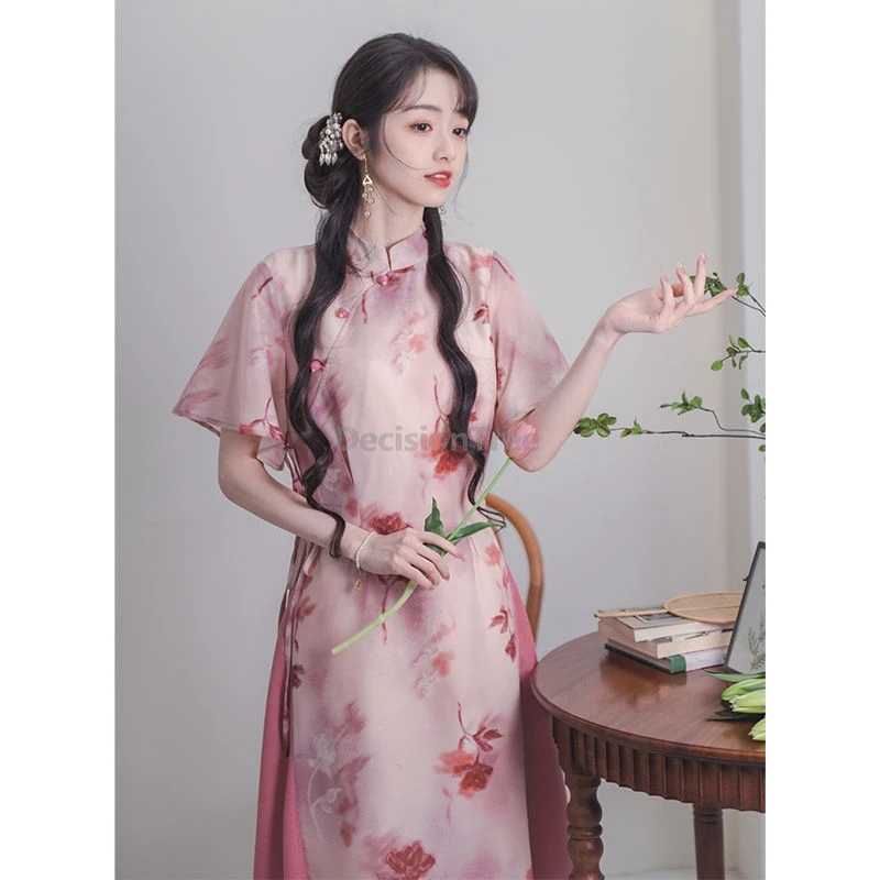 

2025 sweet gentle style qipao dress new chinese style retro temperament printed improved cheongsam exquisite daily women's qipao