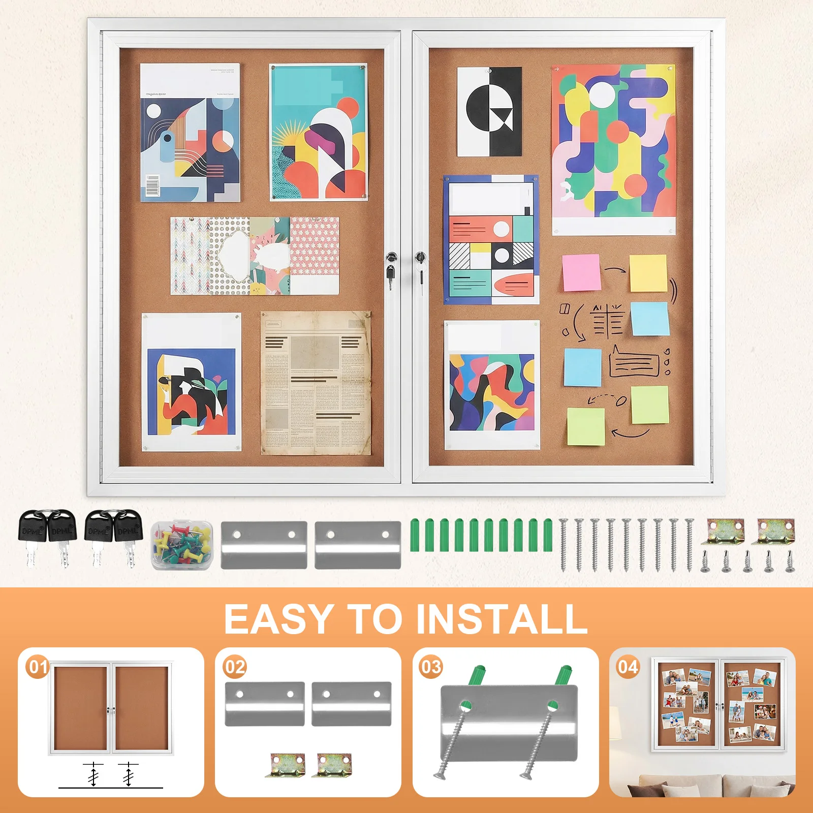 

Outdoor Lockable Display Case Aluminum Frame Wall-Mounted Display Case with Glass Locking Door for Home Office and Community Use