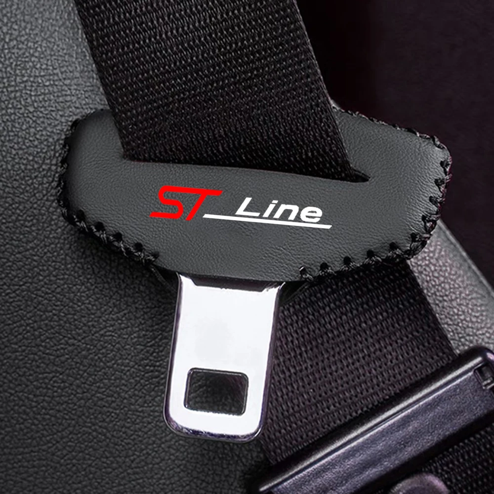 

2pcs Car Seat Belt Buckle Plug Leather Car Seat Belt Clip Protective Cover for ford st line stline fiesta Car Accessories