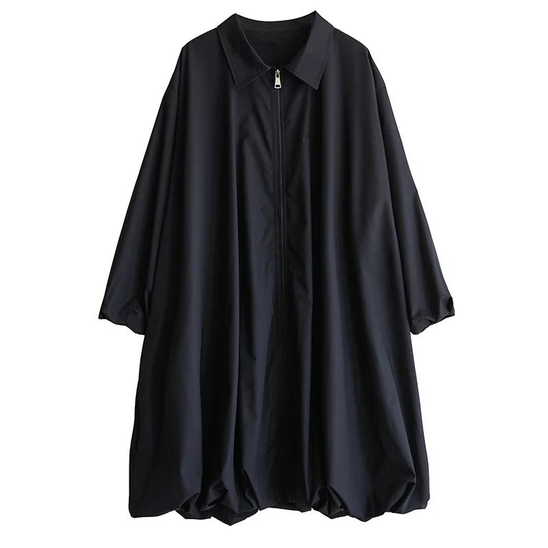 فستان ميدي فضفاض بأكمام واسعة وخصر مرن، فستان طويل الأكمام بلون واحد، تنورة على شكل حرف A من مزيج القطن والبوليستر