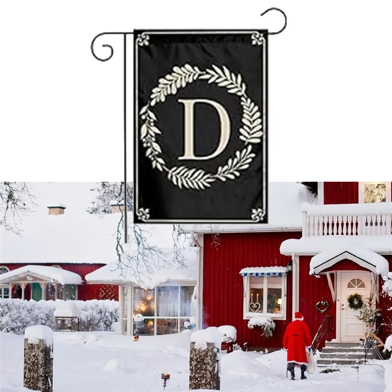 A44F-Garden Flag Double Sided Outdoor Wreath Letters Black Garden Flag Decoration