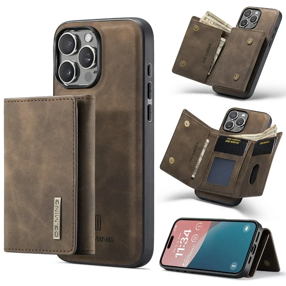 

Магнитный съемный чехол-кошелек 2 в 1 для IPhone 16 15 Plus Pro Max, кожаный чехол с держателем для карт