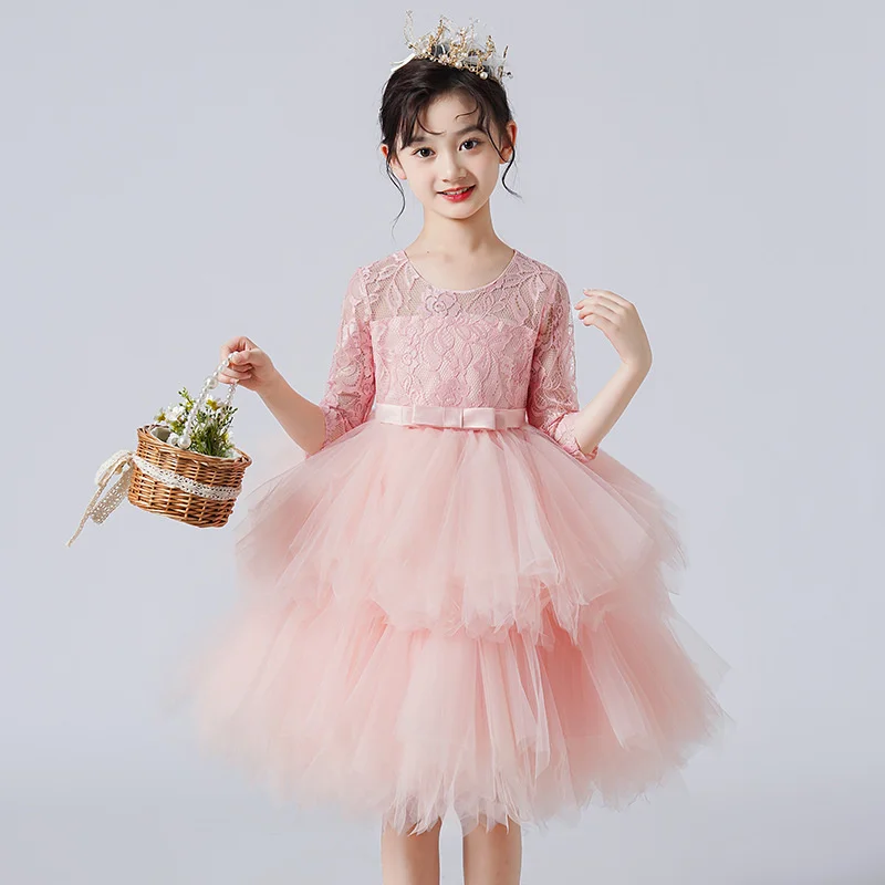 Girls' dress autumn 2022 new long sleeved children's dress piano performance Dress Girls' poncho Princess Dress