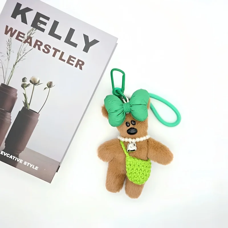 Bonito cabeça inclinada urso de pelúcia chaveiro pingente kawaii urso estridente boneca mochila saco charme chaveiro brinquedo presente para meninas mulheres casal