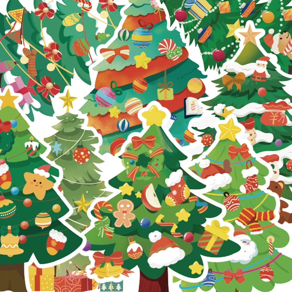 8 pçs dos desenhos animados árvore de natal montagem adesivos decoração arco presentes cinco pontas estrela bola bonecas festival de natal presente adesivo
