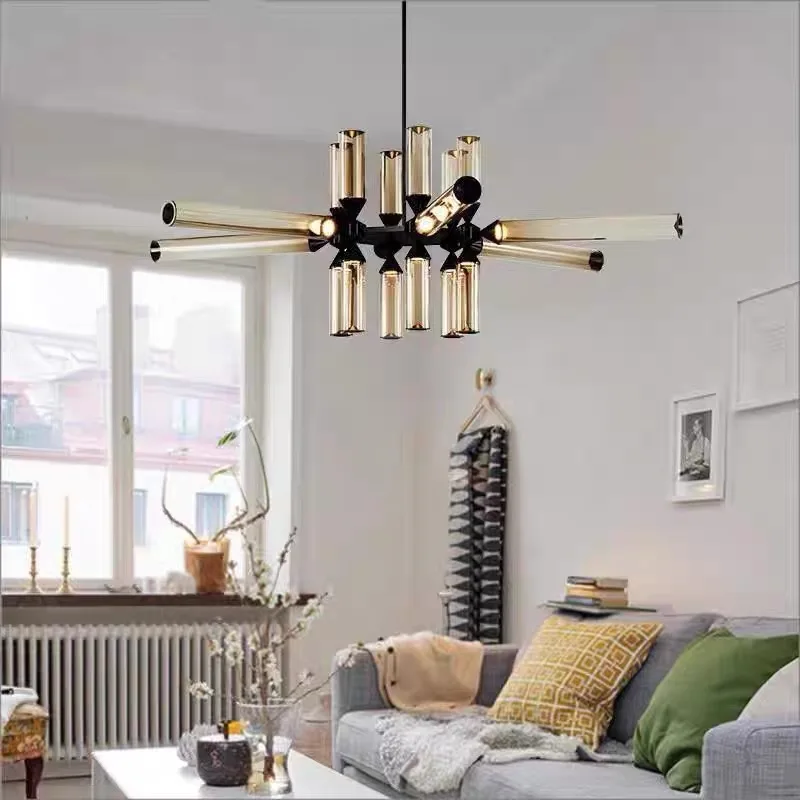 Designer Glass Tube Chandelier Modern Living Room Pendant Lamp For Bedroom Bedside Cafe Home Decor Led Dining Room Hanging Lamp